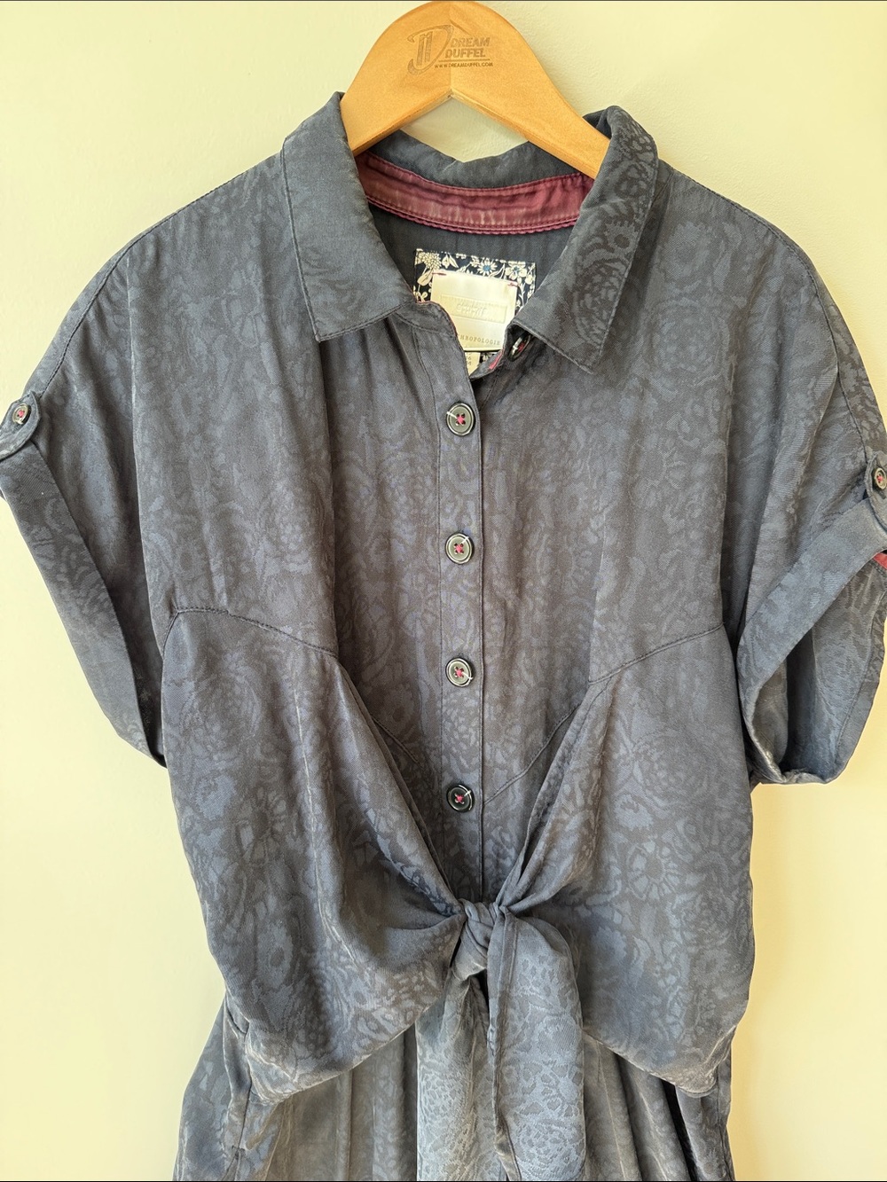 Ett:Twa James by Anthropologie Tie-Waist Button-Front Jumpsuit, Dark Navy Sz 12 - Picture 8 of 15